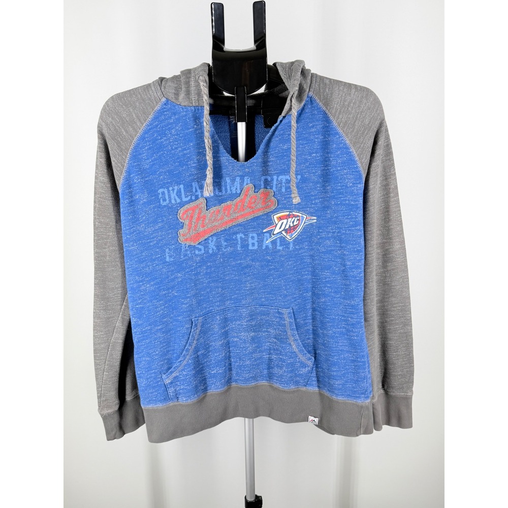 Majestic Oklahoma City Thunder NBA Hoodie Blue Grey Raglan Sweatshirt Large